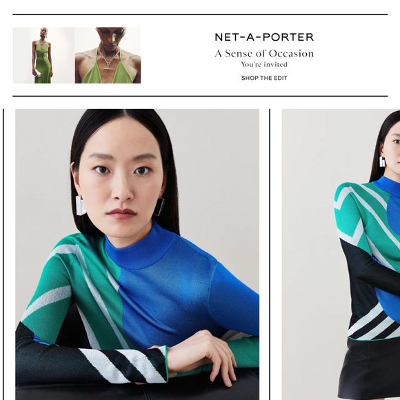 Karen Millen Blue and Green Cowl Neck Sweaters with Modern Patterns - Picture 3 of 5